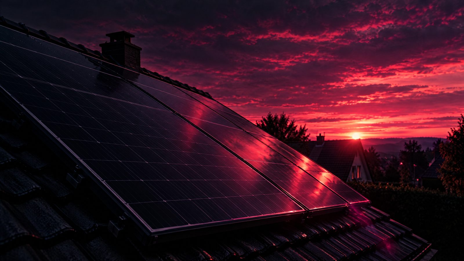 KI-generiertes Bild: Solarmodule auf einem Hausdach in der Sonne